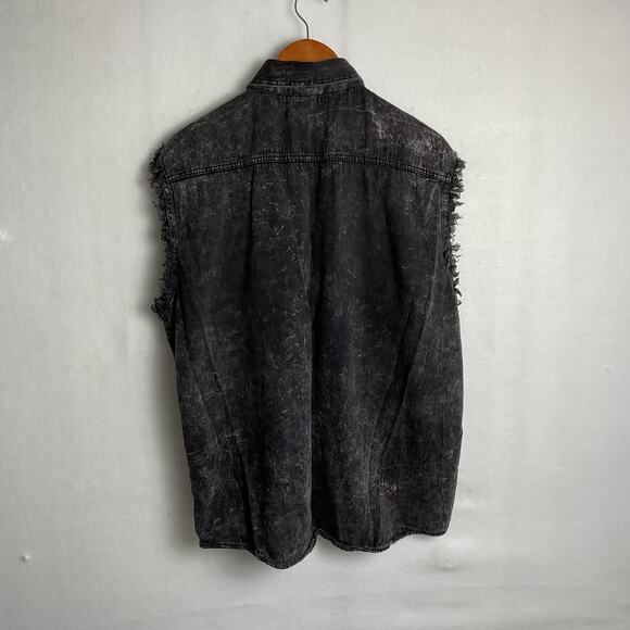 Vance Biker Wear Mens Button Up Pure Cotton Black Denim Sleevless Shirt Large - Picture 4 of 7